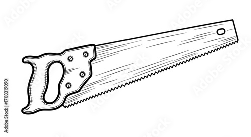 Hand Saw: A Black and White Carpentry Tool Illustration