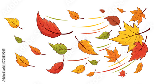 Whimsical Autumn Leaves Illustration with a Dynamic Sense of Movement