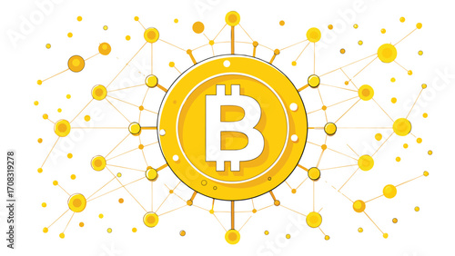 Bitcoin Cryptocurrency Network Connection Abstract Yellow and White Background blockchain