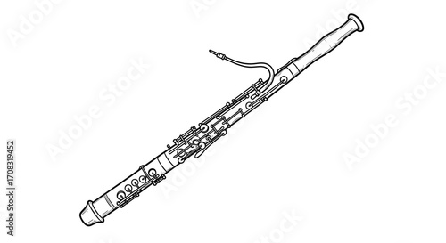 Elegant bassoon musical instrument illustration in minimalist black and white style.