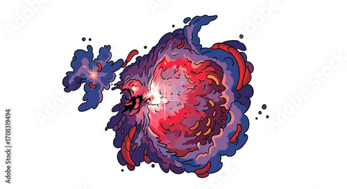 Dramatic Cartoon Nebula Illustration in Red, Purple, and Blue Tones
