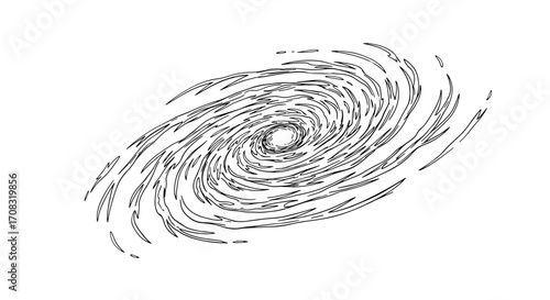 Abstract Whirlpool Illustration with Black Linear Waves on White