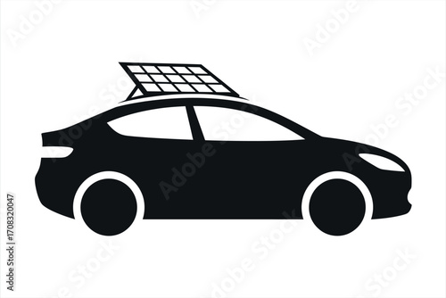 Black silhouette of a car with a solar panel on its roof vehicle automobile