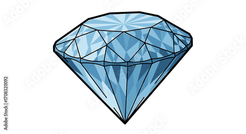 Elegant blue diamond with striking facets on a pure white backdrop