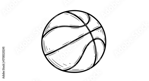 Single basketball illustrated in black and white sports drawing