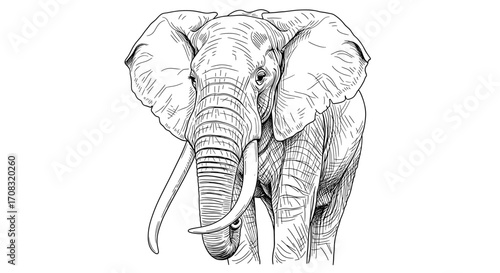 African Elephant Illustration: Powerful Tusks and Majestic Presence on Display.