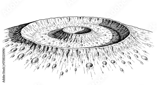 Dramatic Crater Illustration with Textural Details and Unique Lunar Landscape