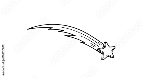 Whimsical Shooting Star Illustration on Pure White Background