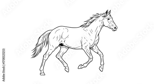 Elegant Horse Line Art: Dynamic Running Stallion Illustration