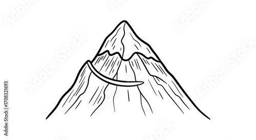 Mountain peak hand drawn black line illustration on white