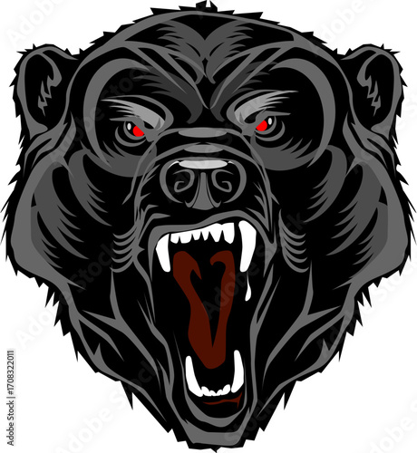 Aggressive Black Bear Head