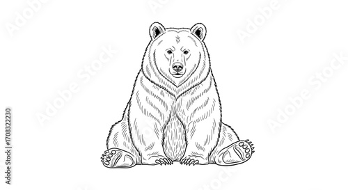 Detailed bear drawing isolated on white background illustration for coloring
