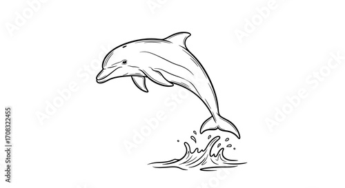 Leaping Dolphin Sketch: A Bold Black and White Illustration