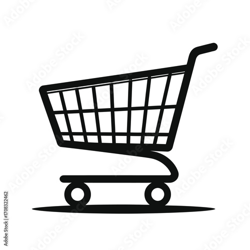 Simple black shopping cart icon on a white background.