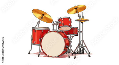 Vibrant Red Drum Set Ready for Rock and Roll Performance