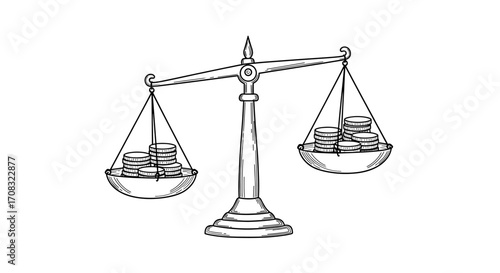 Sketched Balance Scale Illustrating Financial Imbalance and Monetary Weight