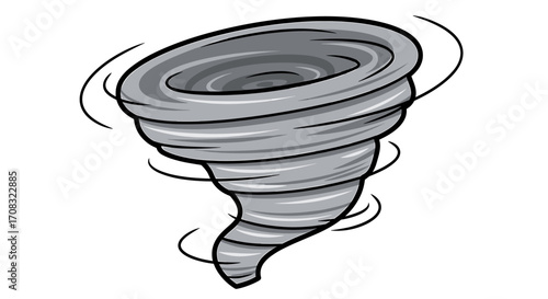 Cartoon depiction of a powerful tornado vortex and strong winds