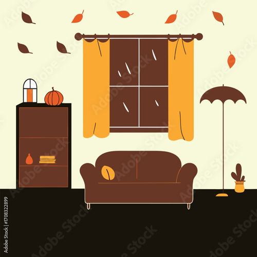 Vector illustration of a modern living room interior with a sofa and furniture