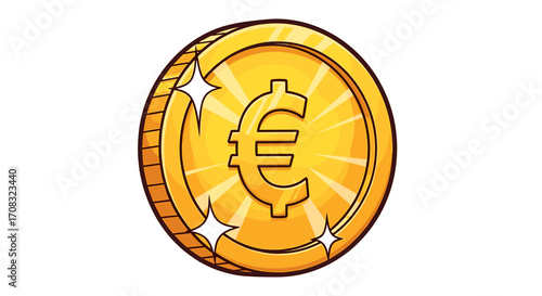 Sparkling Gold Euro Coin: Simple Vector Illustration for Finance Concepts