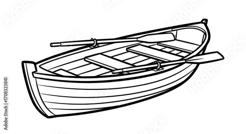 Simple Line Art Illustration of Rowboat with Two Oars