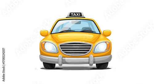Animated Yellow Taxi Cab Isolated on White Background Front View