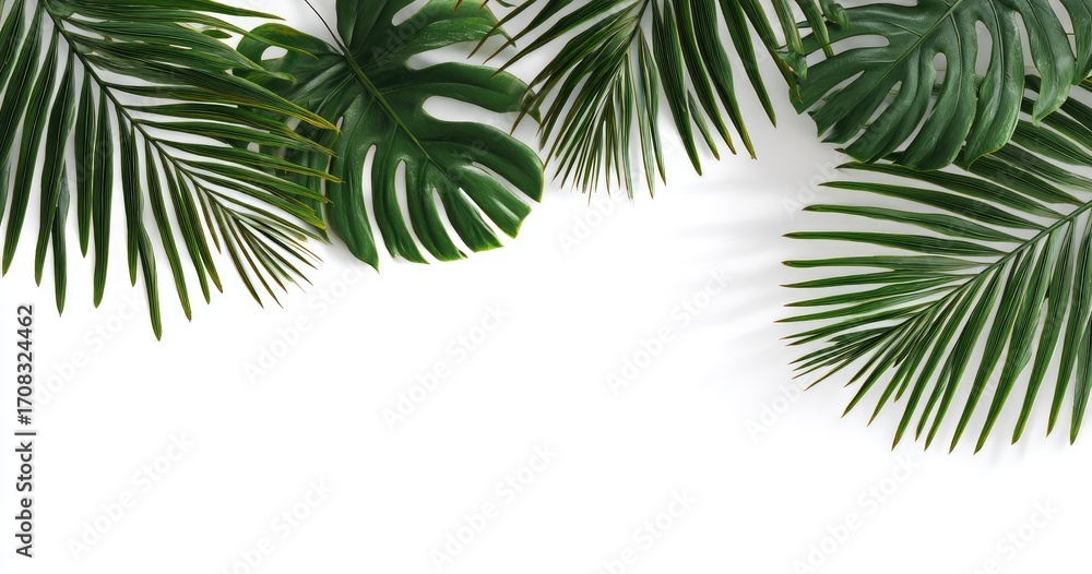 Naklejka premium Tropical leaves frame on white background