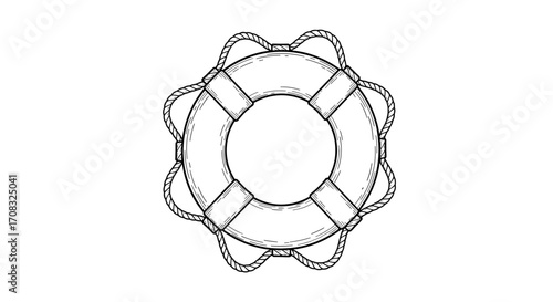 Lifesaver Ring and Rope - Nautical Safety and Assistance Sketch