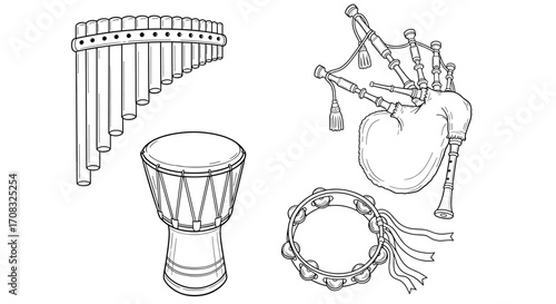 Line Art Ensemble: Musical Instruments Drawn for Creative Projects