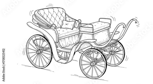 Elegant Horse-Drawn Carriage Illustration in Black and White Style