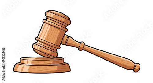 Cartoon Gavel on Sound Block, Wooden Courtroom Illustration
