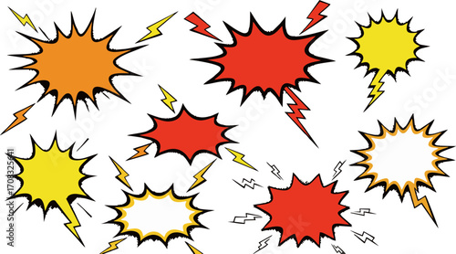 Comic book style explosive speech bubbles, perfect for conveying messages!