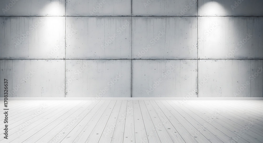 Fototapeta premium Industrial concrete wall with dramatic spotlight illumination empty room backdrop