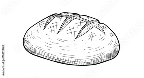 Sketch of fresh homemade bread loaf isolated on white background