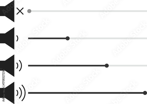 volume slider icon set. Volume bar level control sign. Audio sound control adjustment