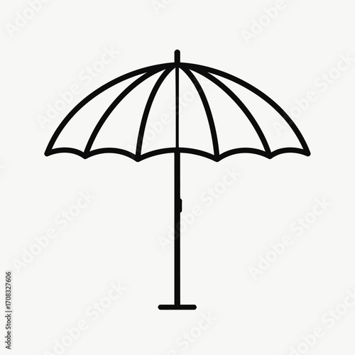 Simple line art icon of an open umbrella.