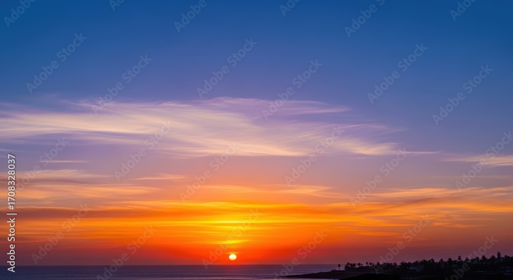 Obraz premium Beautiful Sunset Over Ocean with Colorful Sky and Gentle Waves Reflecting Warm Light