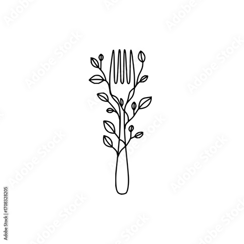 Fork plant logo design food restaurant organic vegan vegetarian nature minimal botanical line art illustration concept