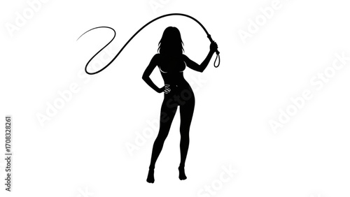 Vector Illustration of Young Woman Standing with Whip Flat Silhouette AI EPS PNG