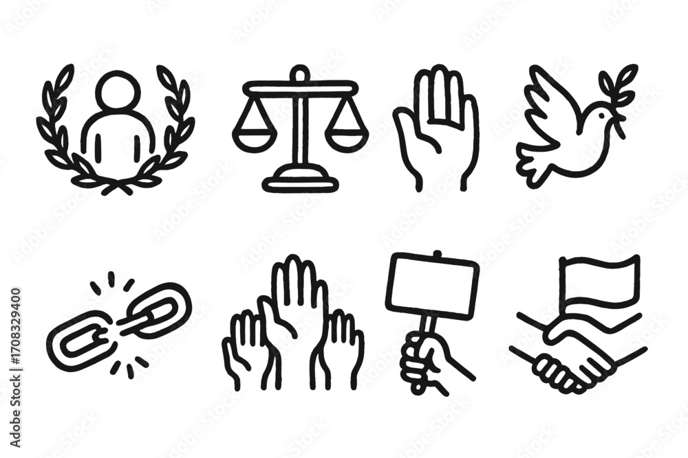 Fototapeta premium Monochrome symbols of peace and justice on dark background