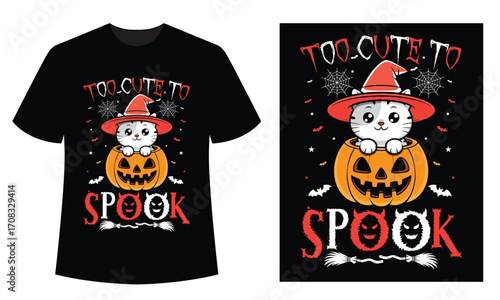 Custom Halloween Cat, Pumpkin, Ghost, Skeleton, Spooky, Cute, Funny, T-Shirt Design for Halloween Lover
