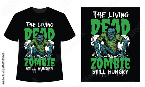 Custom Living Dead Zombie Halloween Witch ,Scary Spooky Haunted Night Horror Graphic T-Shirt Design.