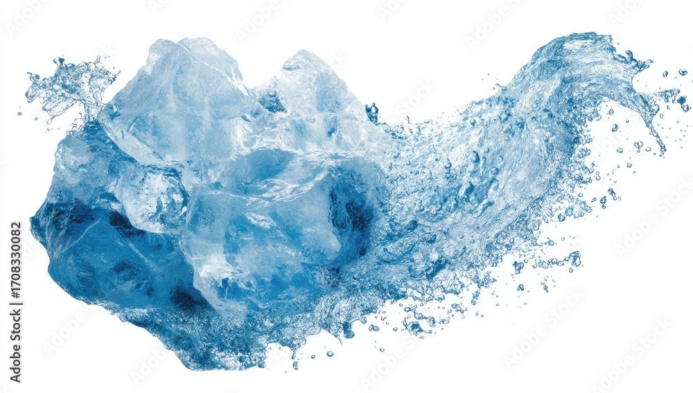 Fototapeta premium Ice cube bursts into a splash of water