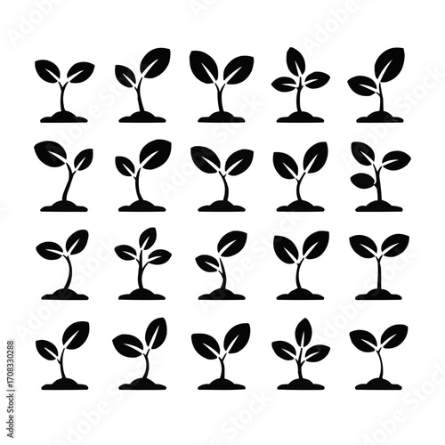 Minimal  black Sprout Icon Isolated on White Background for Eco and Nature Concept