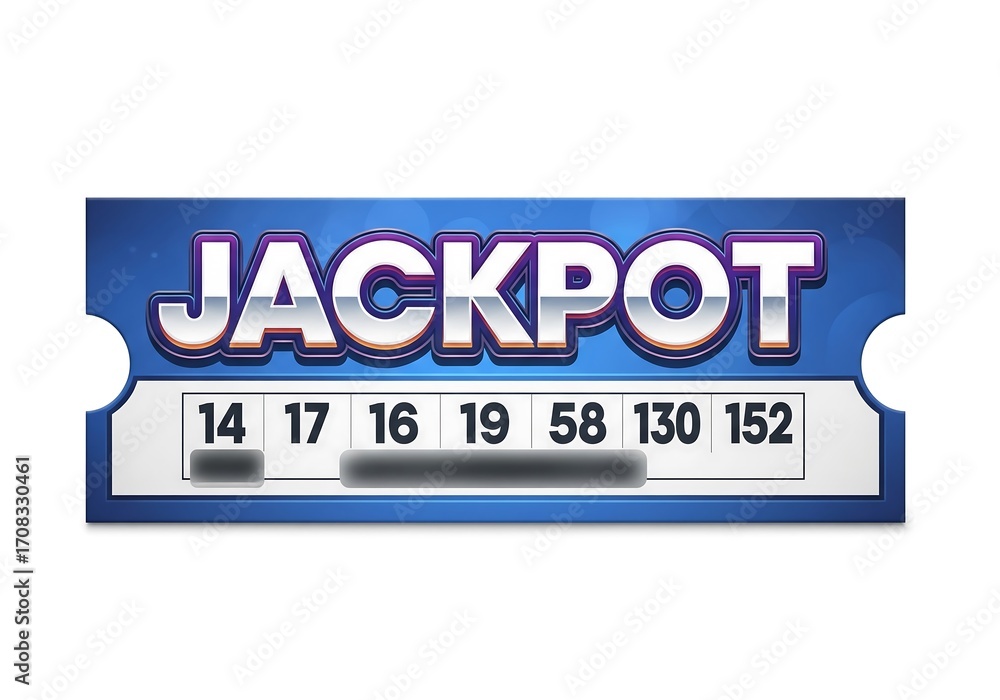 Fototapeta premium Winning Lottery Ticket Jackpot Numbers 14, 17, 16, 19, 58, 130, 152