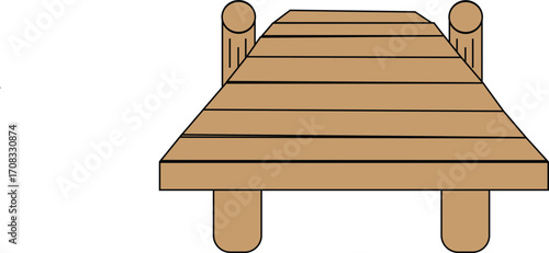 Wooden Pier Dock Vector Illustration – Minimalist Boardwalk Design Isolated on White Background
