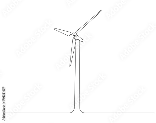 Wind turbine continuous line. Continuous one line drawing of windmill. Electric energy concept. Single line drawing