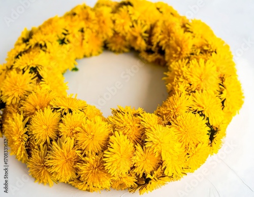 Yellow dandelion flower wreath