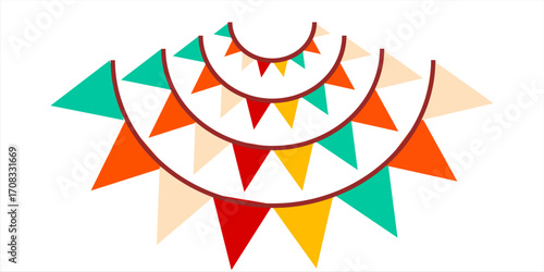 Festive flag garland vector illustration. Retro bunting in simple flat style, isolated on white background. Carnival, birthday, circus border decoration..eps.10