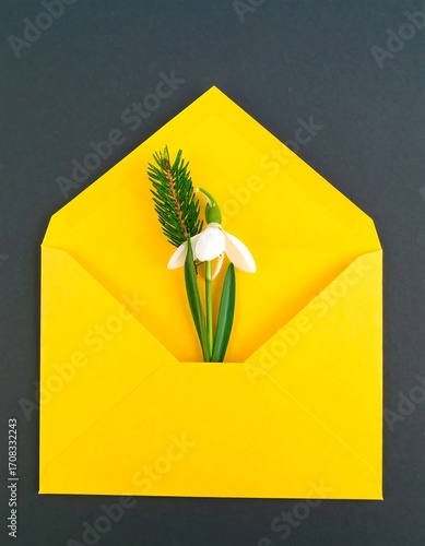 Yellow envelope with spring flower (1)