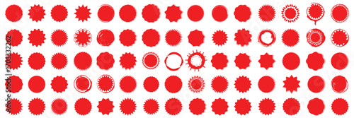 Red starburst sticker big set. Special offer price tag. Price sticker, sale sticker, starburst, quality mark, retro silhouette. Sunburst retro sale badge, quality signs, sale icons. vector set
